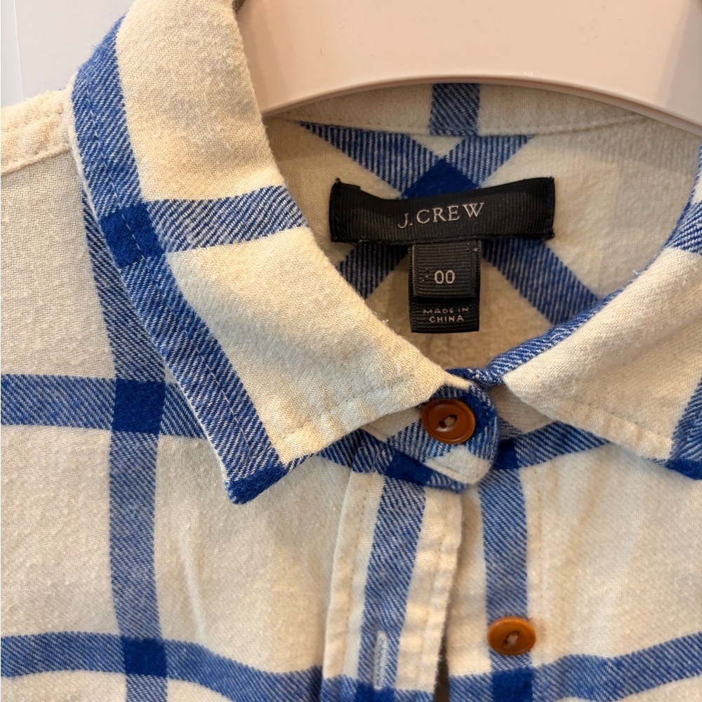 J. Crew 100% Cotton Cream and Blue flannel button up - Picture 3 of 5